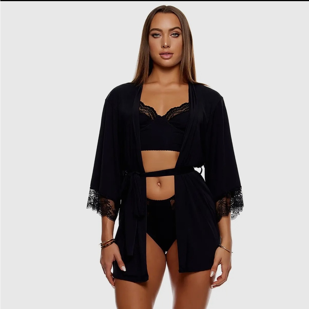 NWT Ribbed Lounge | Lace Trim Robe Lingerie - Picture 5 of 5